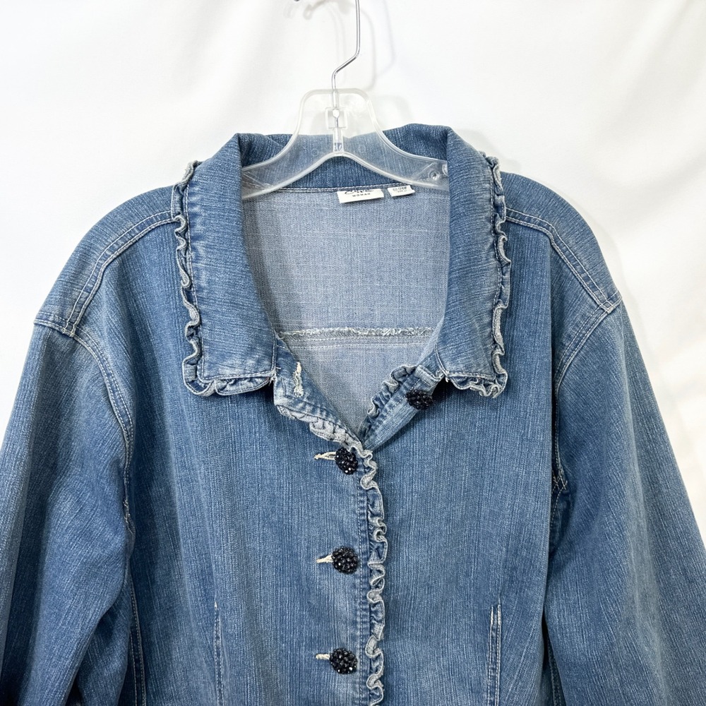 Cato Plus Size 22/24W Denim Jacket Jean Ruffle Blue Feminine Artsy Fall Chic F - Picture 5 of 11